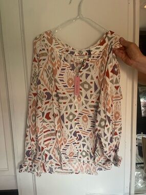 Andree Cream Geometric Print Long-Sleeve Blouse - Multi